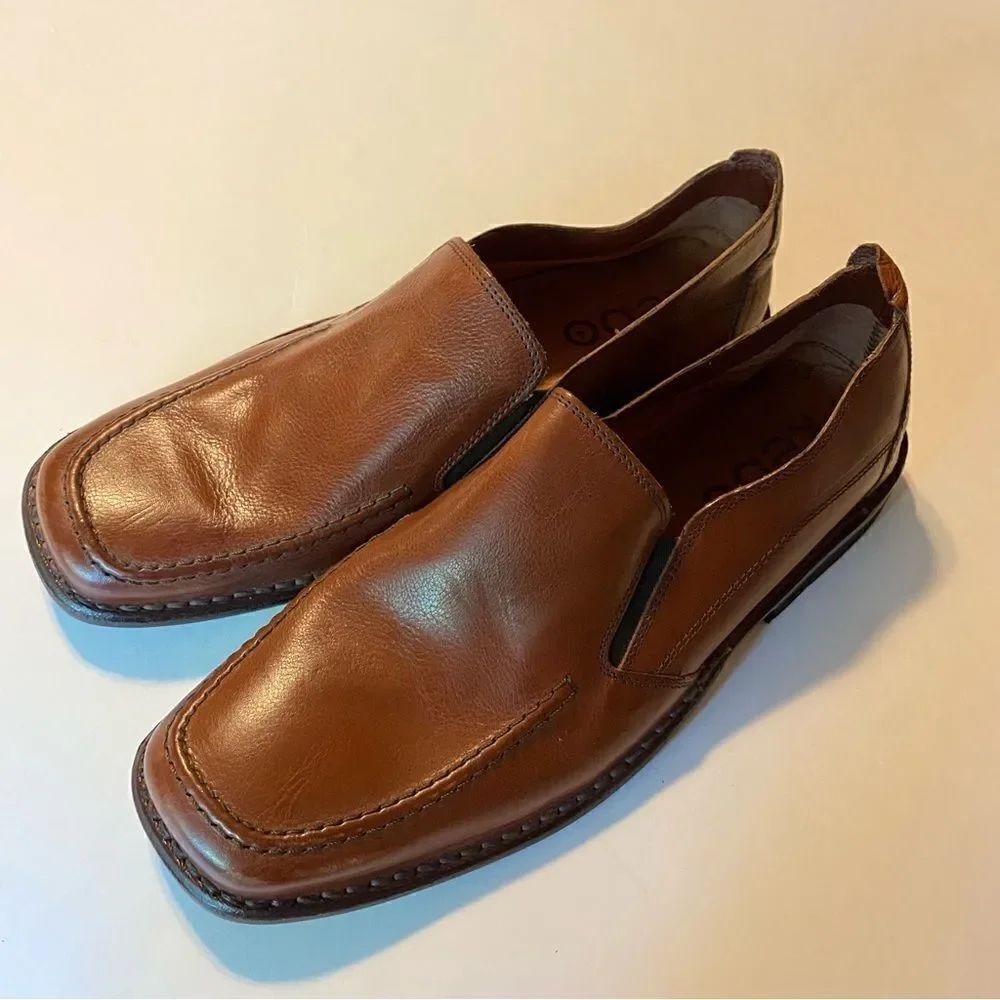 Kebo Men's Brown slip on Italian leather loafers dress shoes - 43/US 12